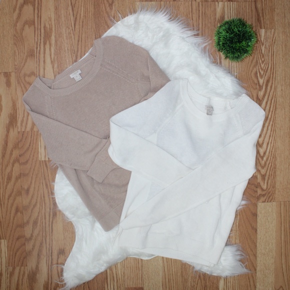 J. Crew Tan and White Long Sleeve Sweaters XS NWOT